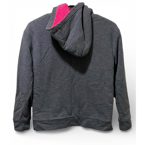 Puma Girls Gray Hoodie With Pink Logo & Sherpa Lining M (10-12) - Picture 2 of 14